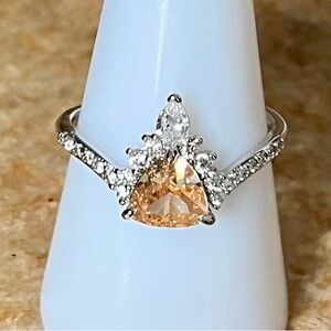 Bomb Party RBP5961 Peach Trillion Halo Ring in Silver with Pavé Accents